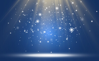 Vector illustration of flying snow on a transparent background.Natural phenomenon of snowfall or blizzard.