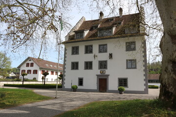 Knonau, Kanton Zuerich (ZH)/ Switzerland - April 19 2020: Castle Schloss Knonau located in canton Zurich, Switzerland