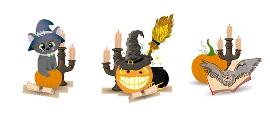 Halloween pumpkin isolated on white background. Vector illustration