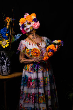 Woman Personified As Catrina On The Day Of The Dead
