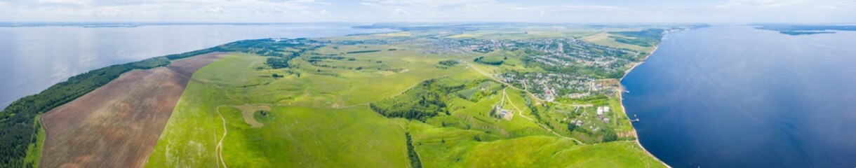 Kamskoe Ustye and Mount Lobach at the confluence of the Kama and Volga rivers, amazing panoramic...