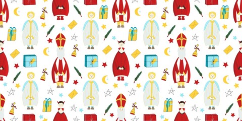 Wrapping paper, seamless pattern for saint nicholas day. Vector illustration