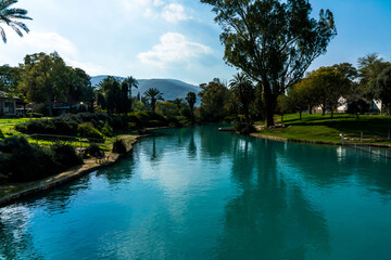 The river Amal flows through the kibbutz Nir David in the valley of Beit Shean. Israel. Nir David Country Lodge. Israel