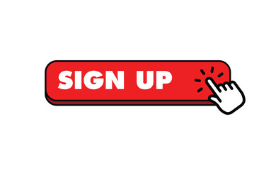Sign up button with hand clicking icon.