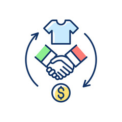 Reseller RGB color icon. Merchant. Products resolding. Purchasing goods from manufacturer. Making profit. Resell products. Business building. Online shop. Earning money. Isolated vector illustration