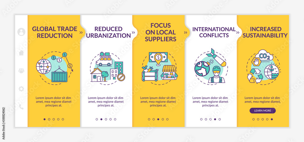 Poster reverse globalization phenomenon onboarding vector template. global trade reduction. international c