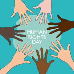 human rights day design with open hands around