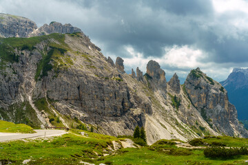 The road to Tre Cime di Lavaredo, Dolomites, at summer