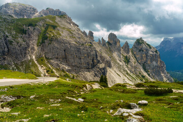The road to Tre Cime di Lavaredo, Dolomites, at summer