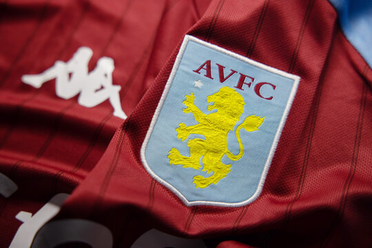 BANGKOK,THAILAND-OCTOBER 29: View of Aston Villa Football Crest on the New Jersey on October 29,2020