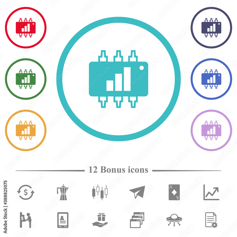 Poster hardware acceleration flat color icons in circle shape outlines