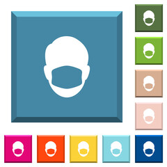 Face with medical mask white icons on edged square buttons