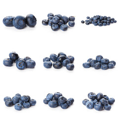 Group of fresh blueberries isolated on white background . full depth of field