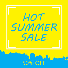 Hot Summer Sale card. yellow and blue