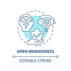 Open mindedness concept icon. Creative thinking types. Creceptiveness to new innovations. Free thinking idea thin line illustration. Vector isolated outline RGB color drawing. Editable stroke
