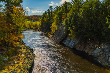looking downstream from the dam on Missisquoi River in Enosburg Falls, Vermont
