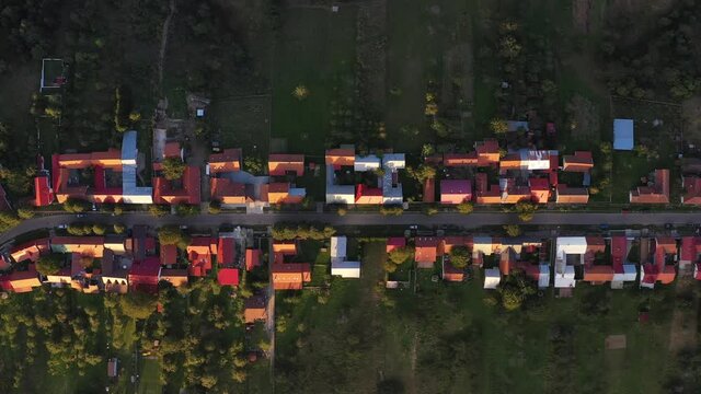 Aerial drone 4k clip of Garana village 
(also known as Wolfberg from it's germanic population) in autumn season at sunset