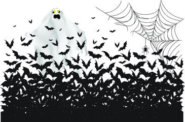 Happy Halloween background. spiders and bats, illustration.