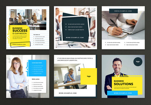 Modern Business Social Media Post Layouts with Blue and Yellow Accent