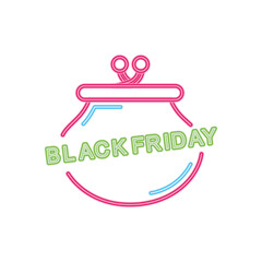 black friday design with money purse icon, colorful neon design