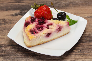 Cheesecake with cherry served strawberry