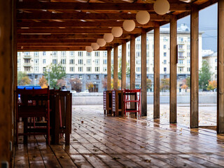 empty veranda in autumn cafe