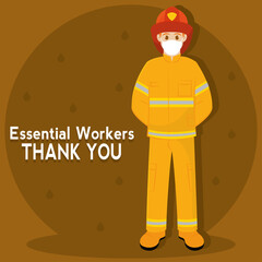 Fireman picture yellow thank you essentials workers- Vector