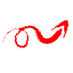 The red curved arrow is drawn by hand. Imitation of paint brush strokes. Vector