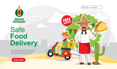 Safe food delivery order, Food delivery service ,Scooter delivery service , Vector illustration