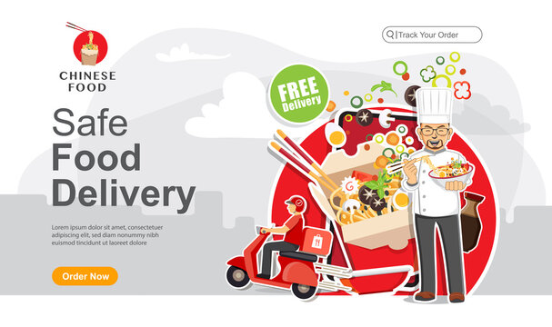 Safe food delivery order, Food delivery service ,Scooter delivery service , Vector illustration