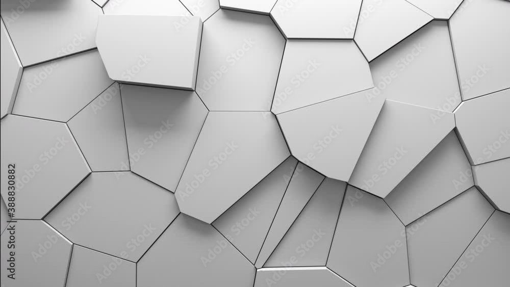 Aufkleber abstract animation of voronoi blocks moving and extruding. minimal light clean corporate background.