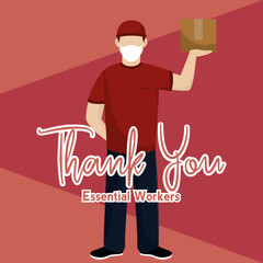 Shopkeeper picture red medical thank you essentials workers- Vector