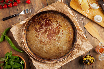 Top view of empty plate for pizza or meat