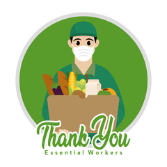 Isolated Domiciliary green thank you essentials workers - Vector