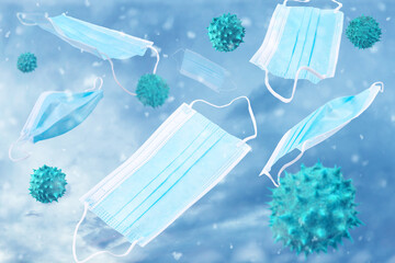 Corona Winter, fliegende Masken, Virus, Schnee