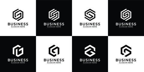 Set of abstract initial letter g and letter s logo template icons