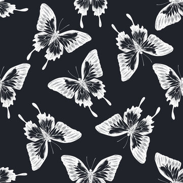 Seamless pattern with hand drawn chalk blue emperor