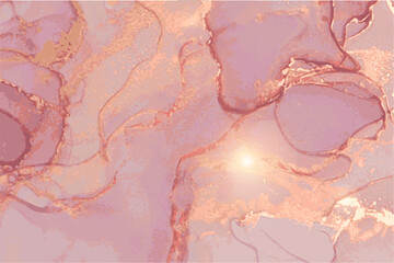 Marble pink, violet, gold stone texture. Alcohol ink oriental technique. Abstract vector background. Modern flow paint with glitter. Design template for banner, poster, invitation.