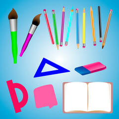 vector, illustration, school materials for school