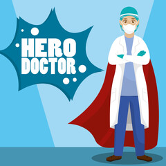 Support hero doctor with cape blue - Vector