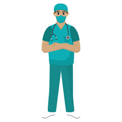 Isolated Man Surgeon hero doctor white icon - Vector