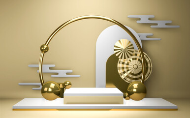 Abstract podium show in cream color background.3D rendering