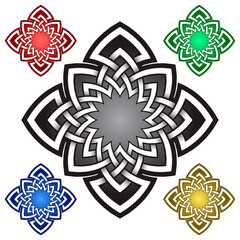 Cruciform logo template in Celtic knots style. Tribal tattoo symbol. Silver ornament for jewelry design and samples of other colors.