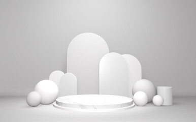 Abstract podium show cosmetic product geometric form podium in white background.3D rendering