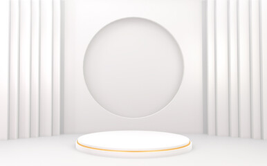podium show cosmetic product geometric form cylinder podium in white background.3D rendering