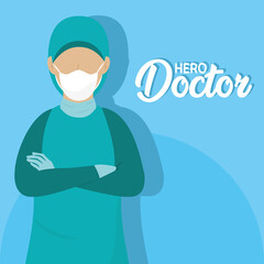 Caucasian medical hero doctor blue picture- Vector