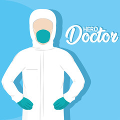 Doctor medical hero covid-19 blue picture- Vector