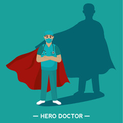 Surgeon Medical doctor heroe green with cape poster - Vector