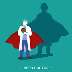 Medical doctor support heroe green with cape poster - Vector