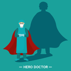 Medical icu doctor heroe green with cape poster - Vector